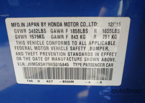 2017 Honda Fit Ex z USA, uszkodzony, nr VIN JHMGK5H79HS015845